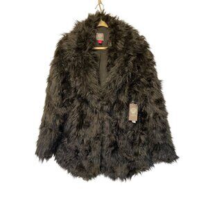Vince Camuto Black Faux Fur Coat XL Single Button Closure Longline Outerwear